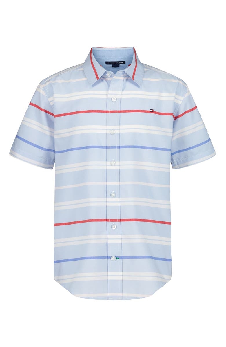 Tommy Hilfiger Kids' American Stripe Short Sleeve Button-Up Shirt, Main, color, Chambray Blue