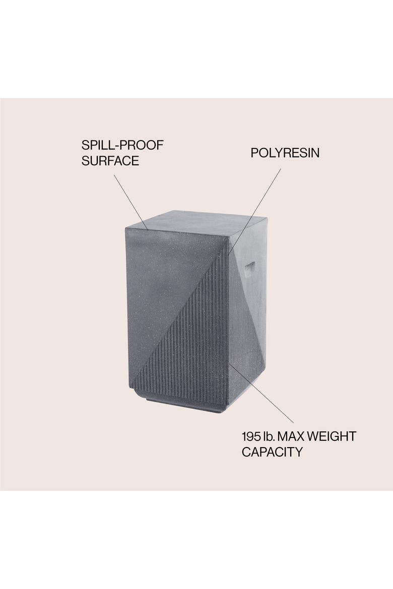 Adrian Modern Durable All-Weather Polyresin Outdoor Accent Side Table & Patio Stool, Geometric Fluted, Alternate, color, Gray Terrazzo