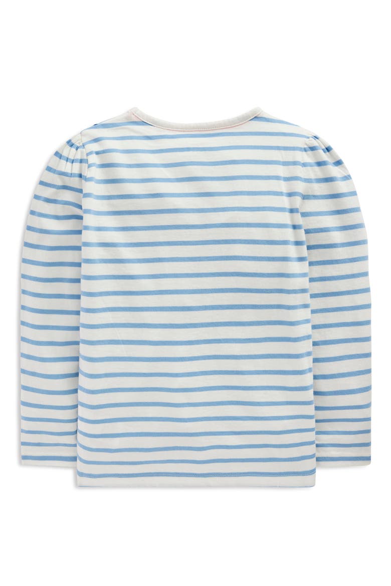 Kids' Stripe Bow Appliqué Long Sleeve Cotton Graphic T-Shirt, Alternate, color, SOFT IVORY/ GLACIER BLUE