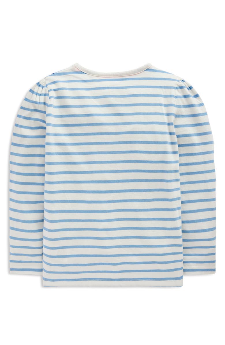 Mini Boden Kids' Stripe Bow Appliqué Long Sleeve Cotton Graphic T-Shirt, Alternate, color, Soft Ivory/ Glacier Blue