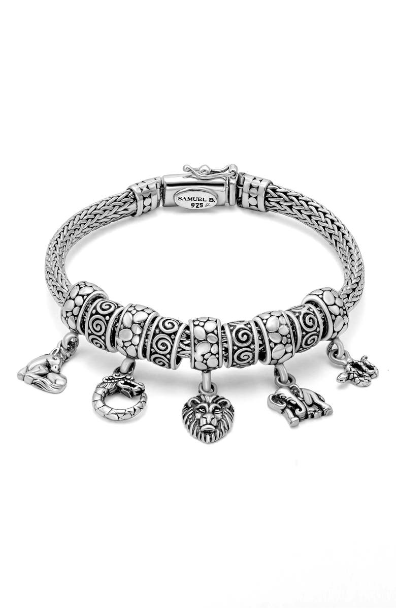 SAMUEL B. Sterling Silver Animal Charm Bracelet, Main, color, Silver