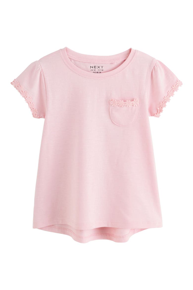 Kids' Daisy Embroidered Cotton Pocket T-Shirt, Main, color, PINK