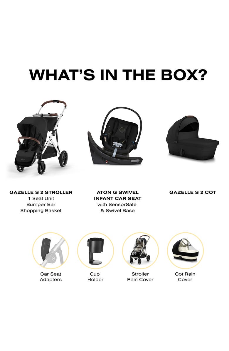 CYBEX Gazelle S 2 Stroller, Aton G Lux Infant Car Seat & Gazelle S 2 Cot Travel System, Alternate, color, Moon Black