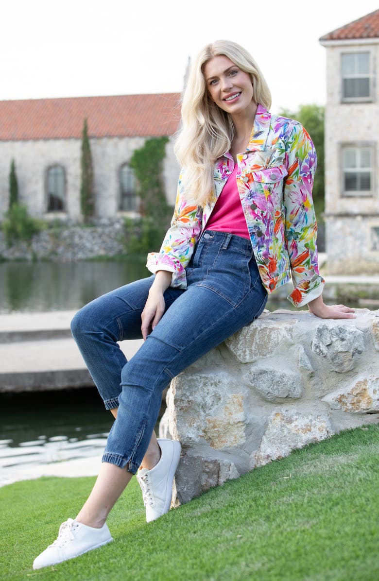 APNY Watercolor Floral Print Denim Jacket, Alternate, color, 