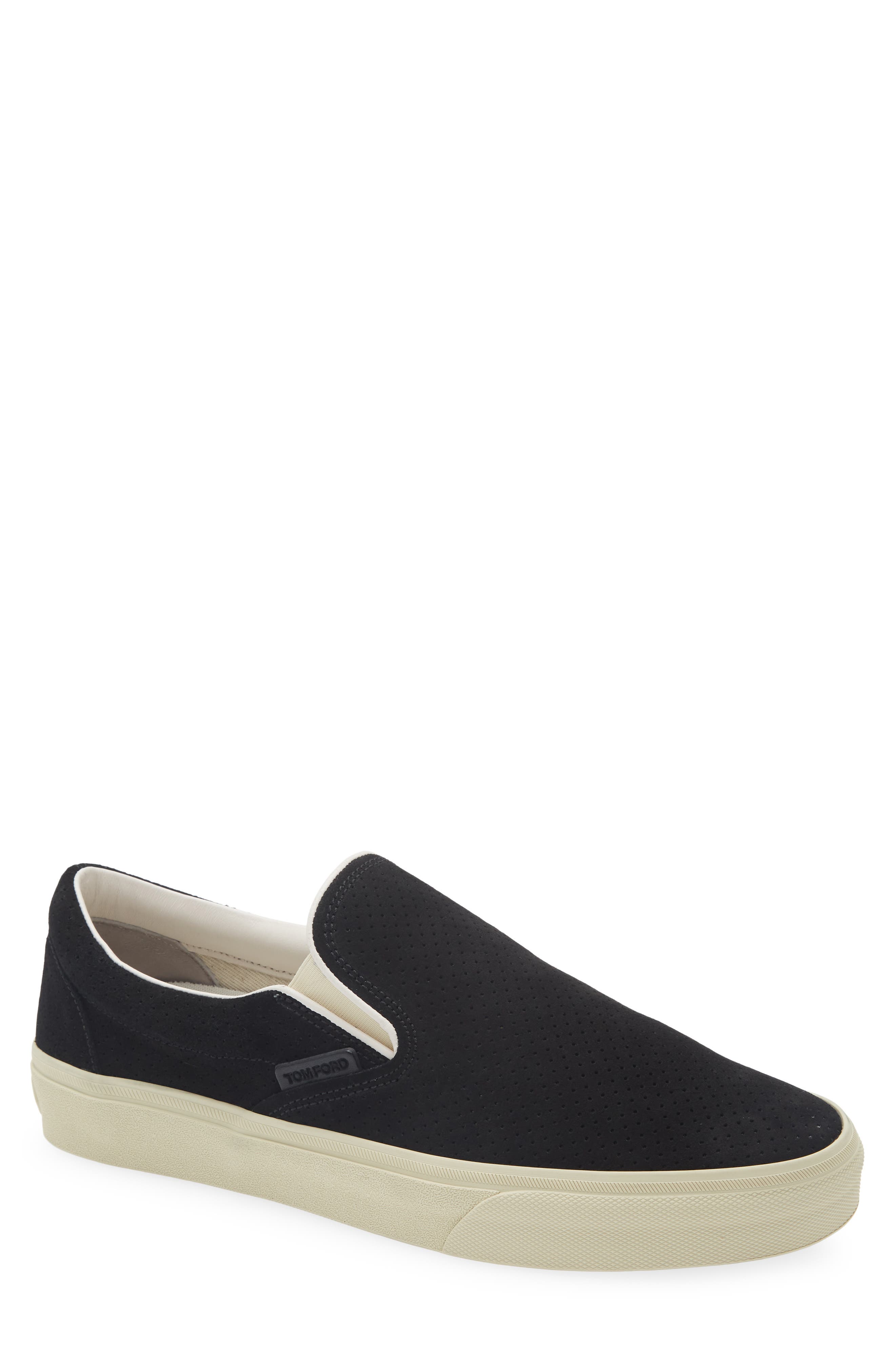 TOM FORD Jude Perforated Suede Slip-On Sneaker, Main, color, Black/ Cream