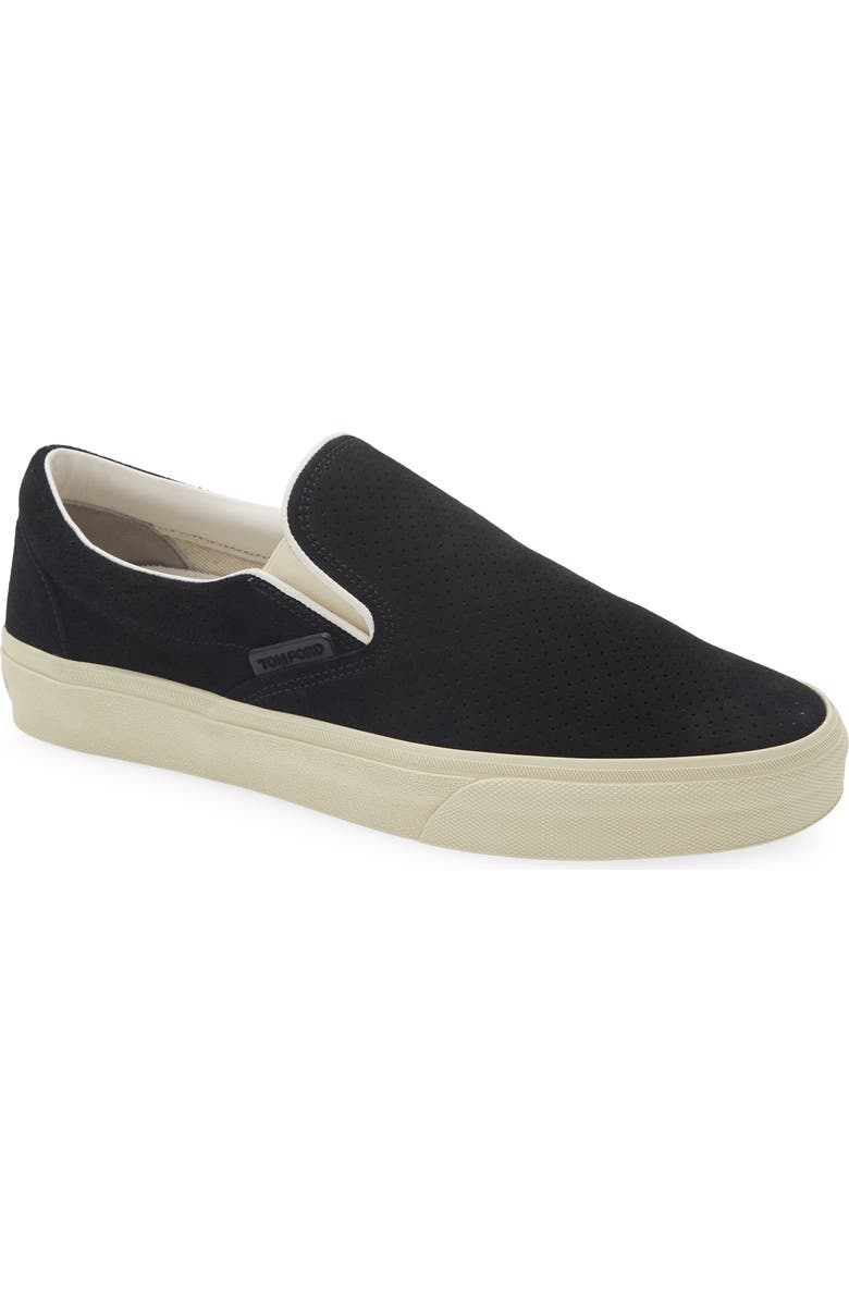 TOM FORD Jude Perforated Suede Slip-On Sneaker, Main, color, Black/ Cream