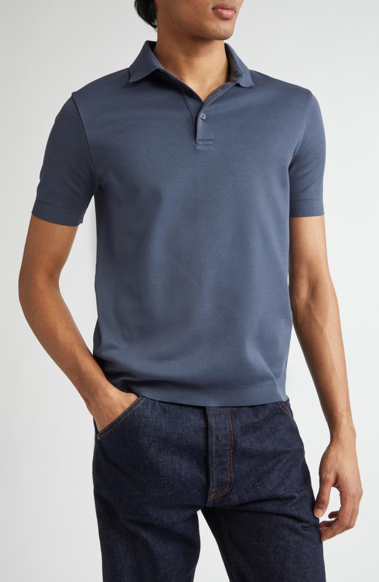 Herno Cotton Piqué Polo, Main, color, Blue