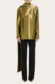 FERRAGAMO Fluid Scarf Neck Lamé Top