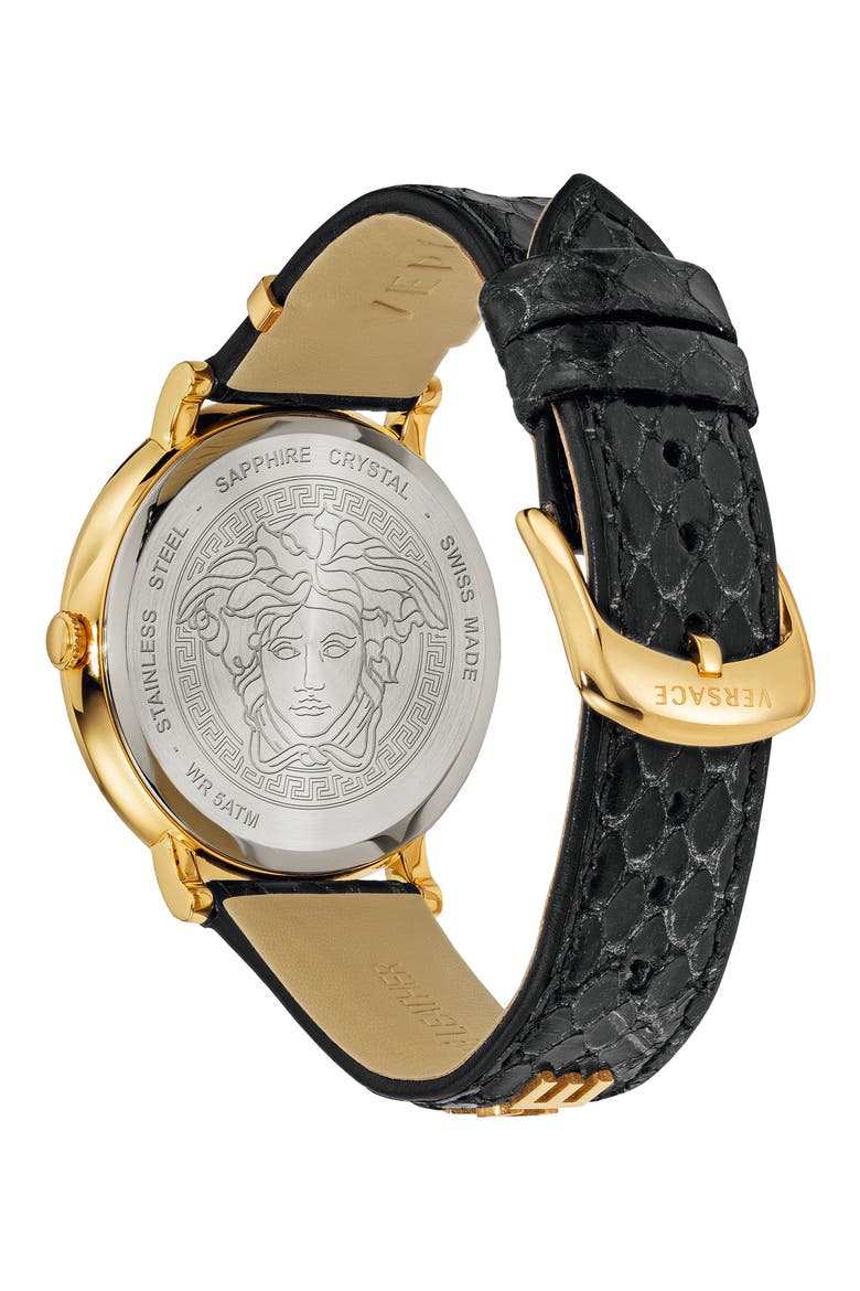 V-Circle Swiss Quartz Snakeskin Embossed Leather Strap Watch, 38mm, Alternate, color, GOLD