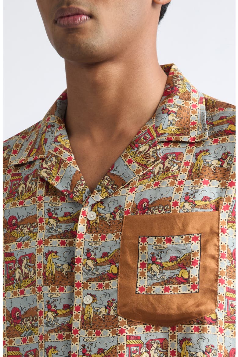 Cowboy Comic Silk Camp Shirt, Alternate, color, MULTI