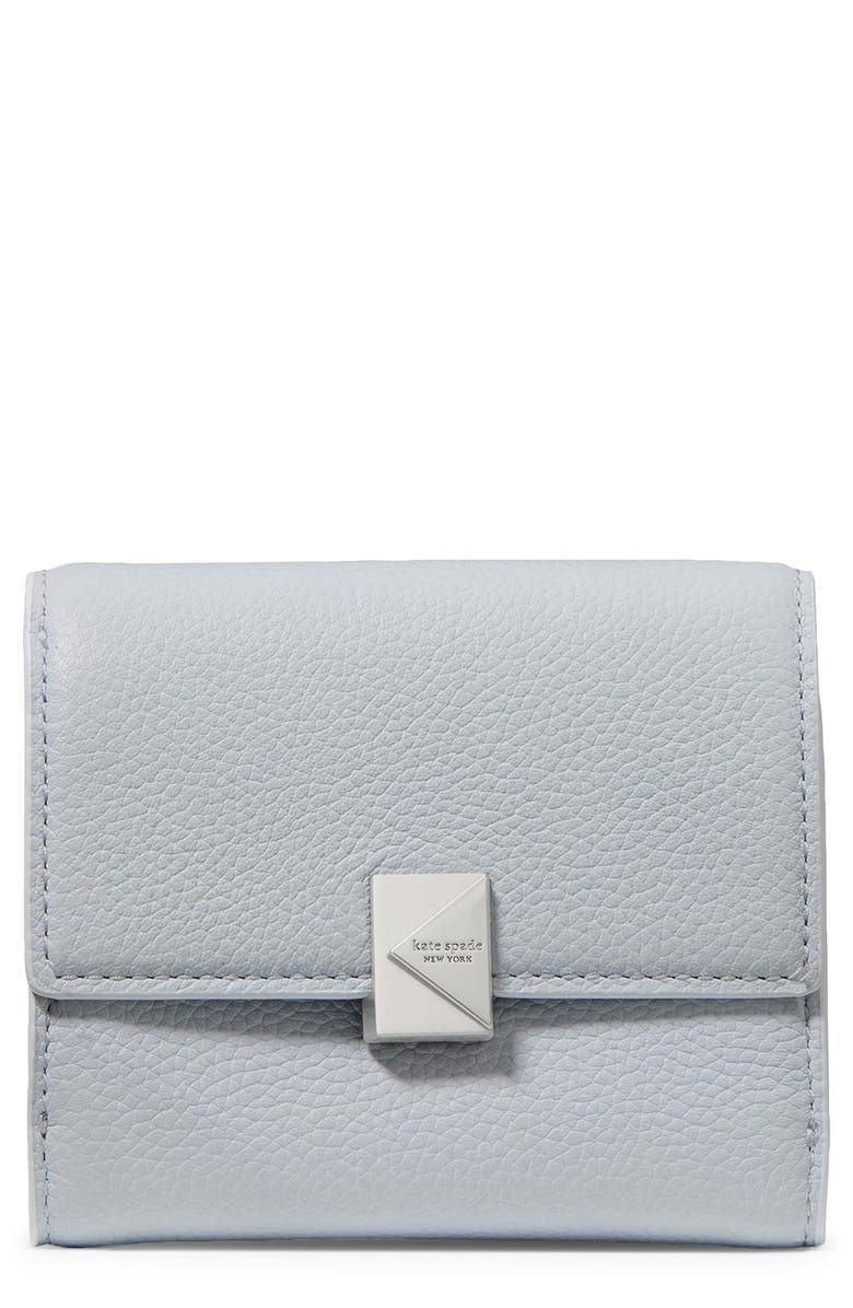 Kate Spade New York deco small pebbled leather flat wallet, Main, color, Pale Sapphirine