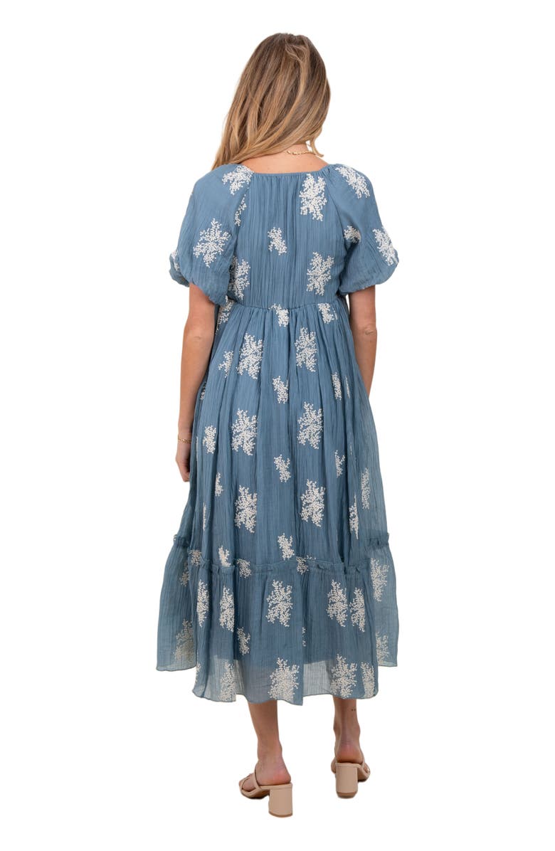 PinkBlush Floral Print Ruffle Hem Midi Dress, Alternate, color, Blue