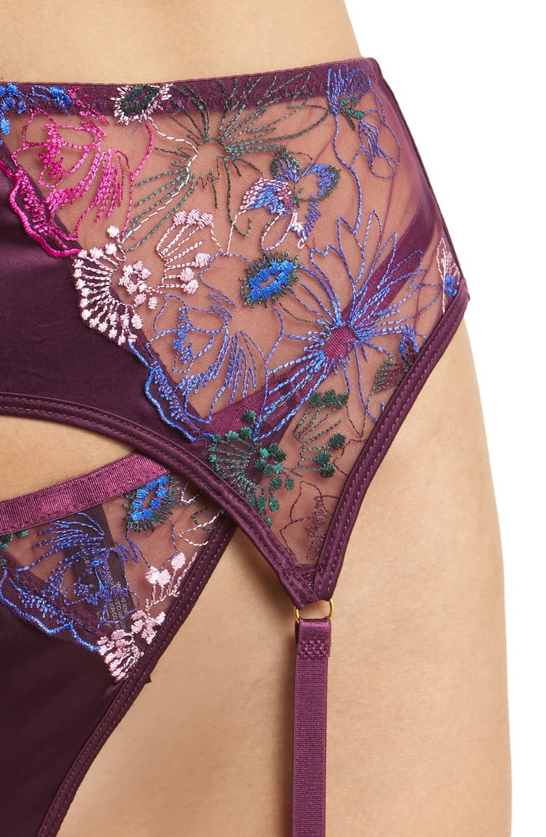 Oh La La Cheri Londynn Embroidered Floral Bra, Garter Belt & Thong Set, Alternate, color, 