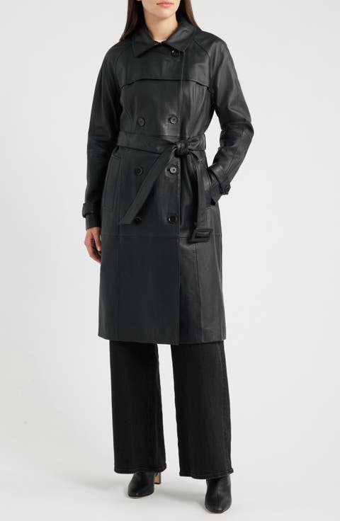 Double Breasted Leather Trench Coat