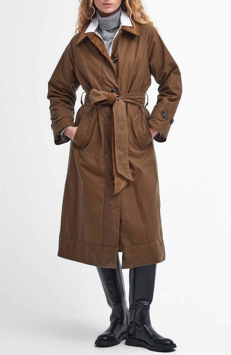 Barbour Marianne Waxed Cotton Trench Coat, Main, color,