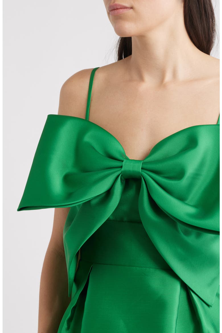 Bow Mikado Cocktail Dress, Alternate, color, EMERALD