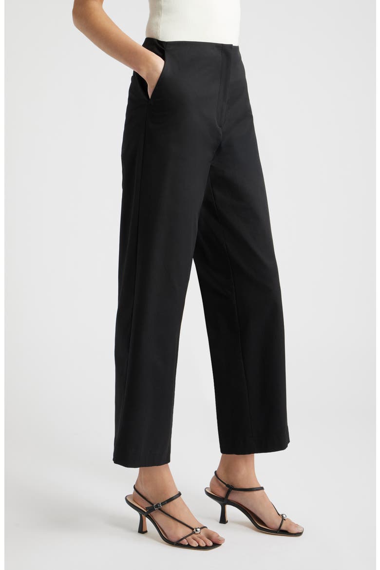 High Waist Stretch Cotton Wide Leg Pants, Alternate, color, BLACK
