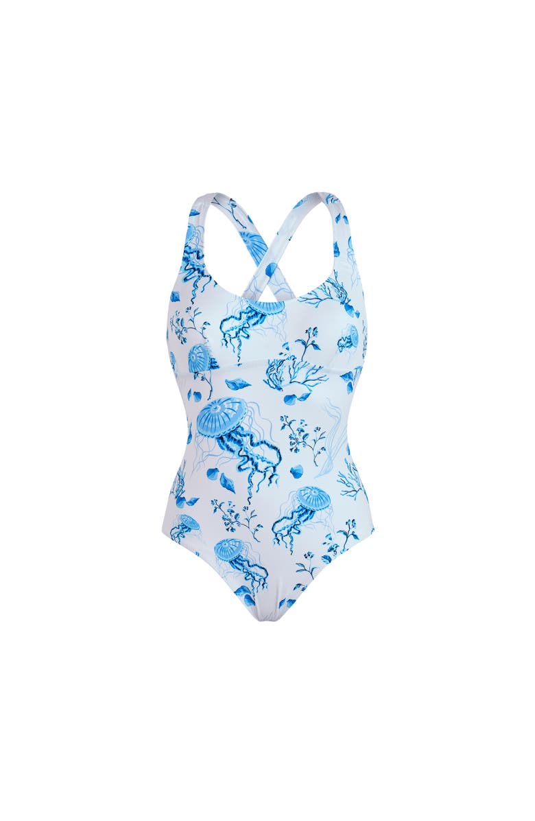 Vilebrequin Crossed Back Straps One-piece Swimsuit Medusa and Shells, Main, color, 