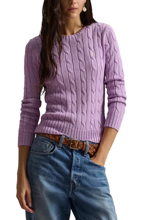 Julianna Pima Cotton Cable Knit Crewneck Sweater
