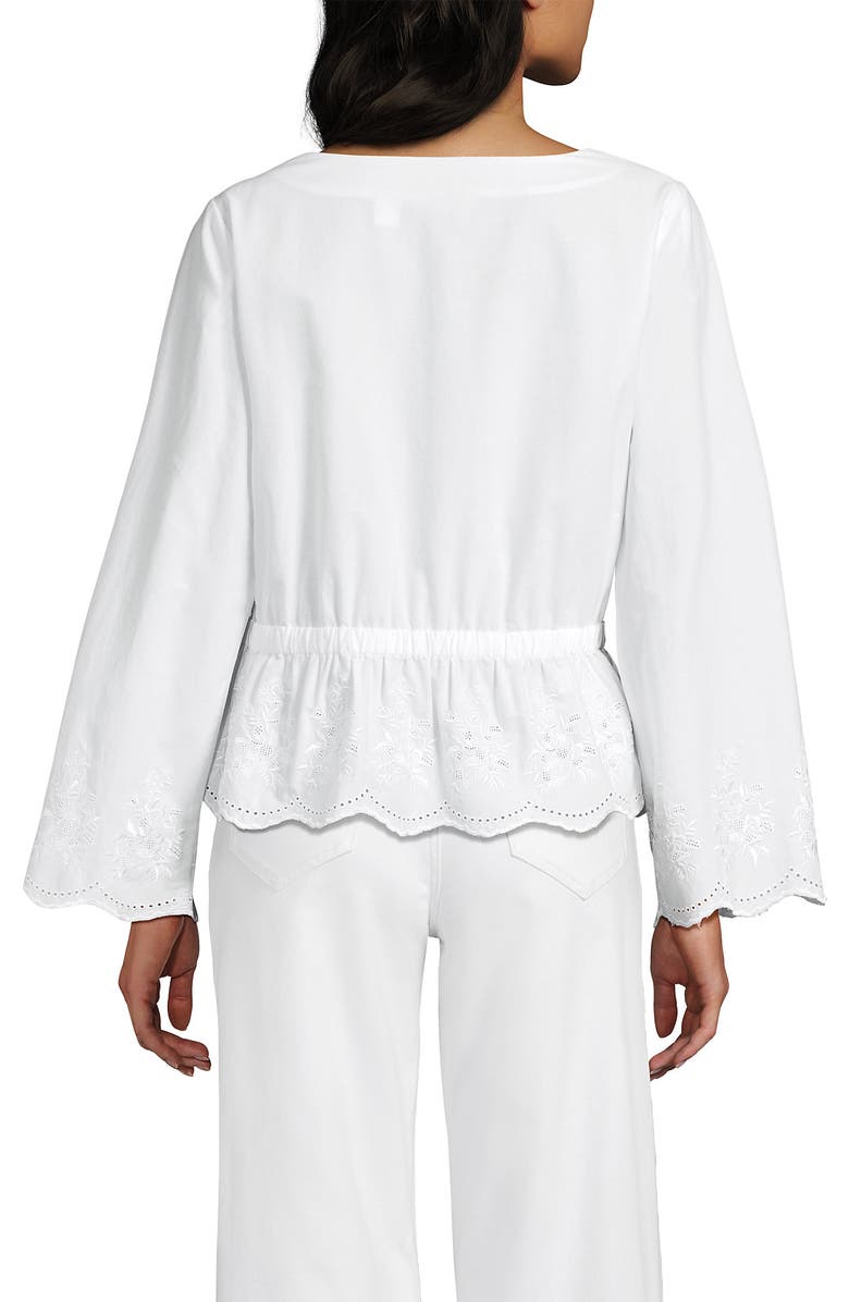 Lands' End Embroidered Poplin Long Sleeve Blouse, Alternate, color, White