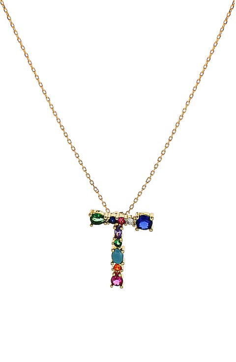 Multicolor Crystal Initial Pendant Necklace
