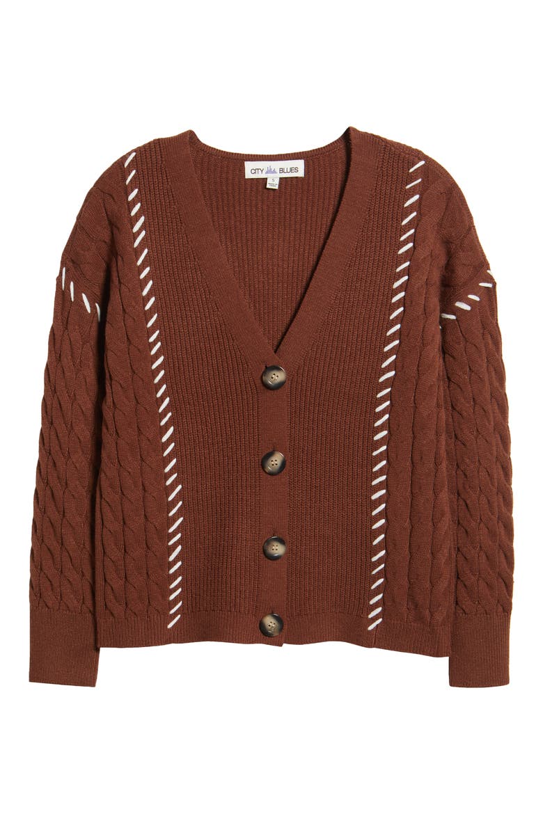 Whipstitch Cable Cardigan, Alternate, color, BROWN