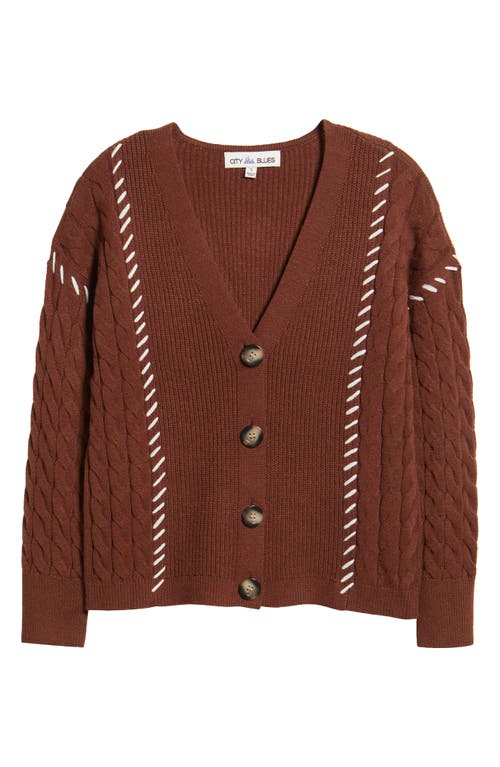 City Blues Whipstitch Cable Cardigan In Brown
