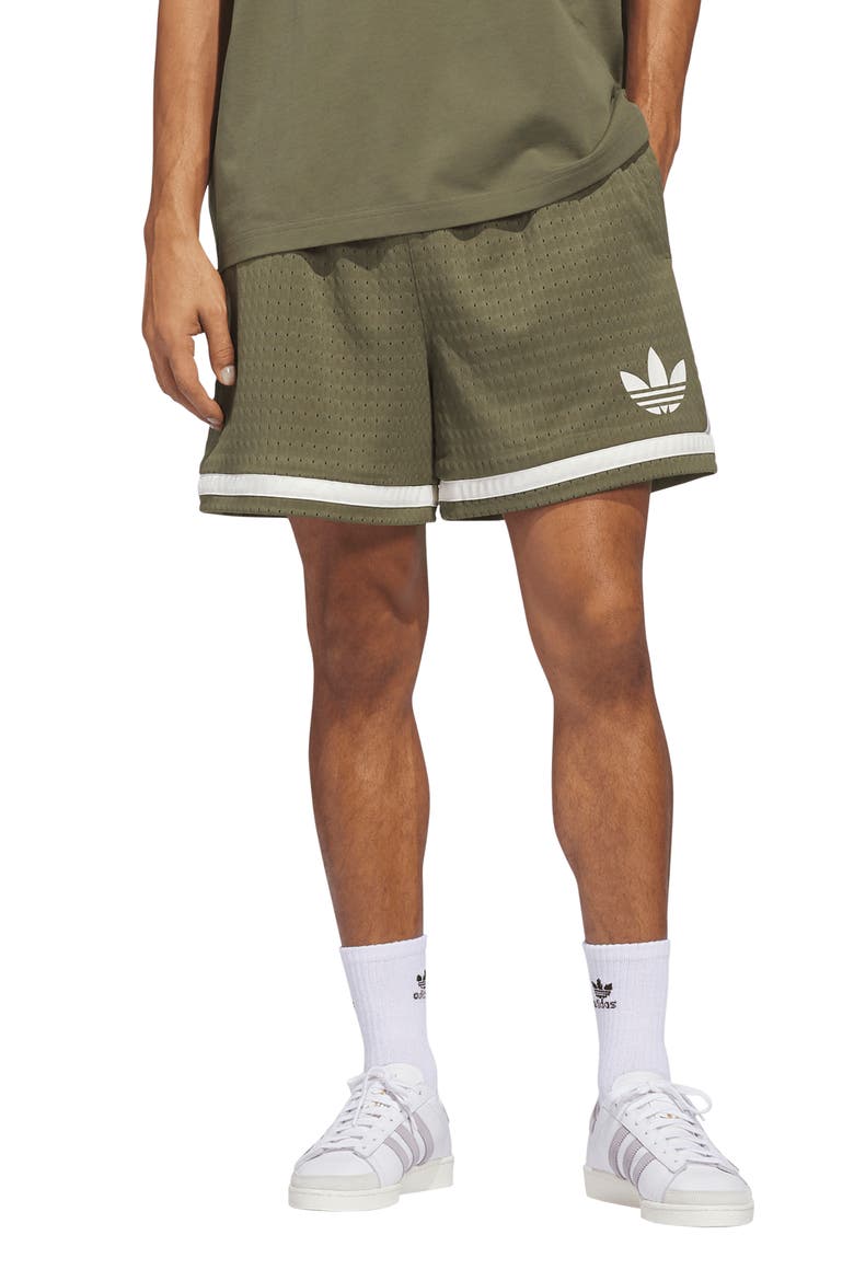 Originals Mesh Basketball Shorts, Main, color, OLIVE STRATA/ IVORY/