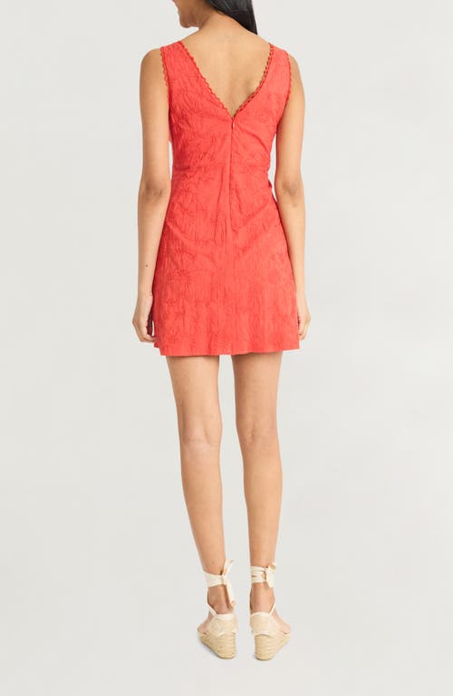 Shop The Good Journey Embroidered V-neck Cotton Minidress In Aurora Red