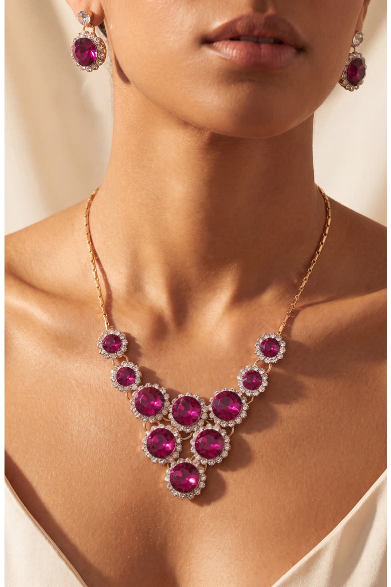 Elegant Necklace and Dangle Earrings Set, Alternate, color, Deep Pink