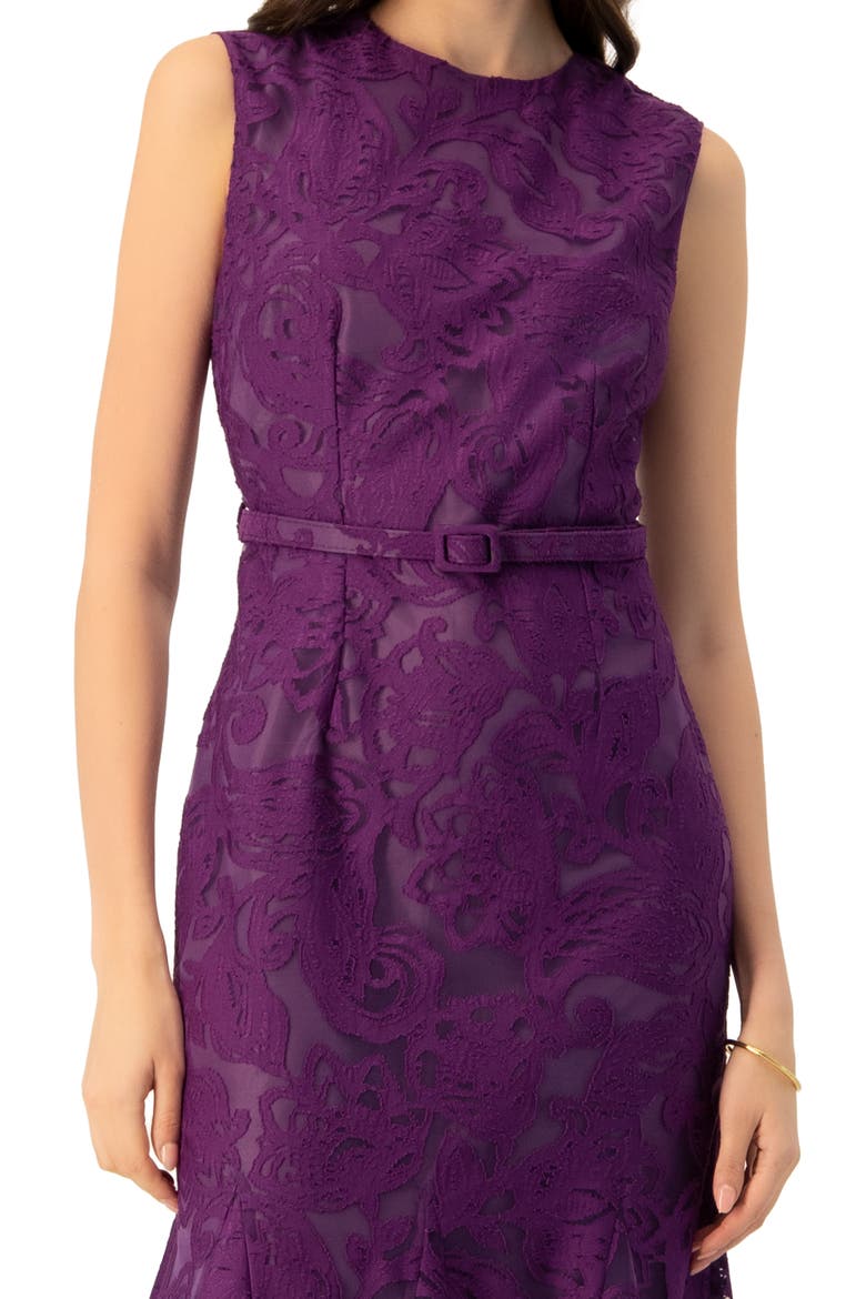 Sleeveless Lace Long Dress with Belt, Alternate, color, Purple