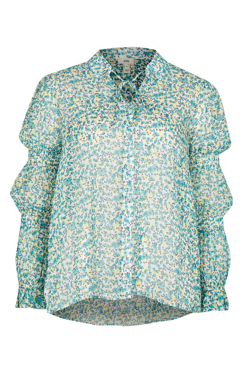 River Island Floral Shirred Sleeve Blouse, Alternate, color, 