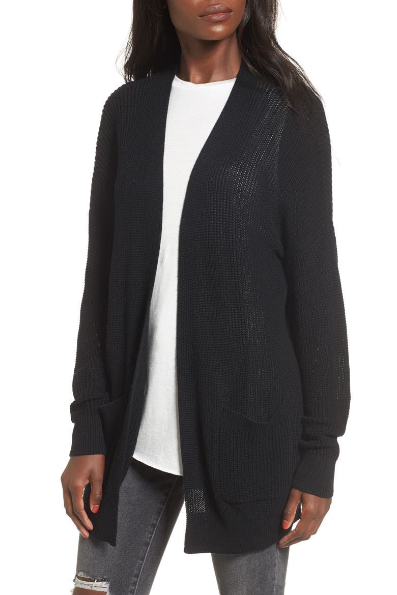Open Front Cotton Cardigan, Main, color, BLACK