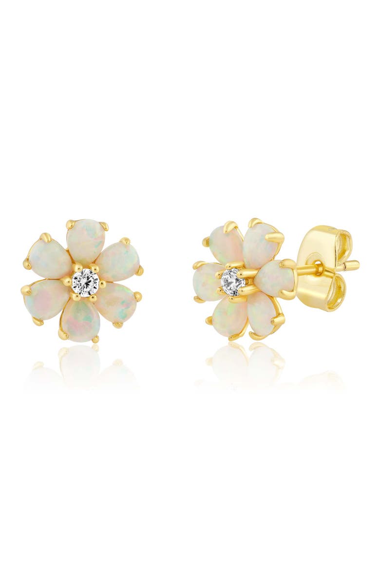 Opal & Cubic Zirconia Daisy Stud Earrings, Main, color, GOLD
