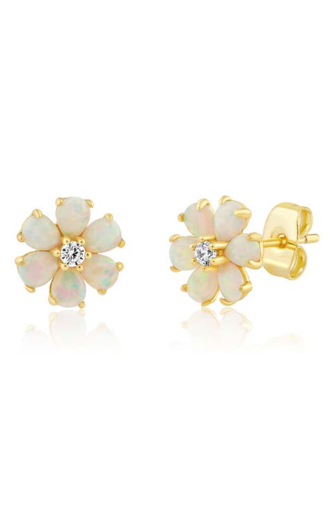 Opal & Cubic Zirconia Daisy Stud Earrings