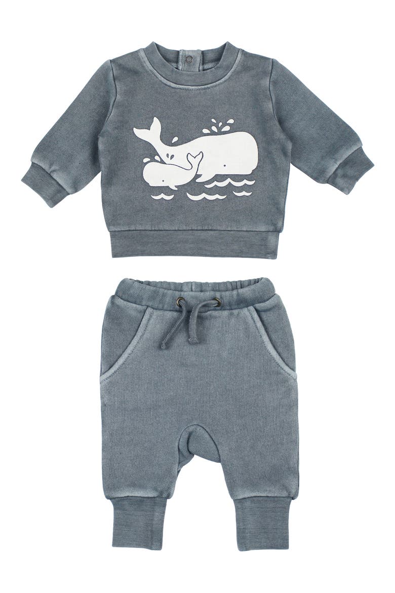 Organic Cotton Fleece Graphic Sweatshirt & Joggers Set, Main, color, MOONSTONE WHALE