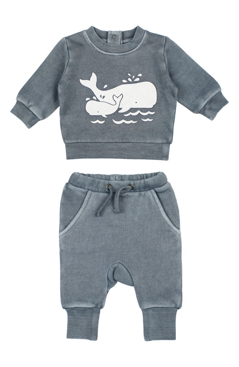 L'ovedbaby Organic Cotton Fleece Graphic Sweatshirt & Joggers Set, Main, color, Moonstone Whale