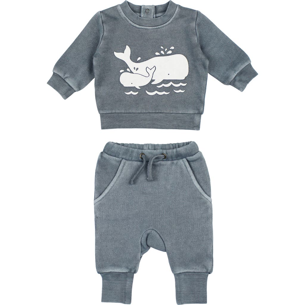 L'ovedbaby Organic Cotton Fleece Graphic Sweatshirt & Joggers Set In Blue
