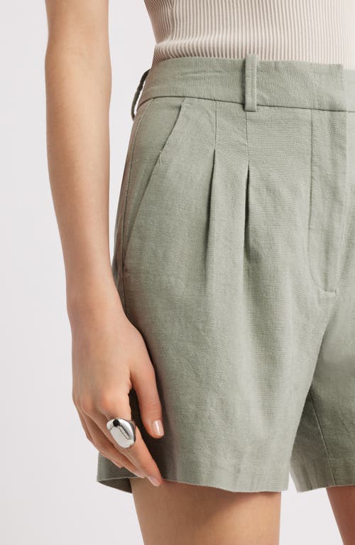 Open Edit Everyday Pleated Linen Blend Shorts In Green Halo