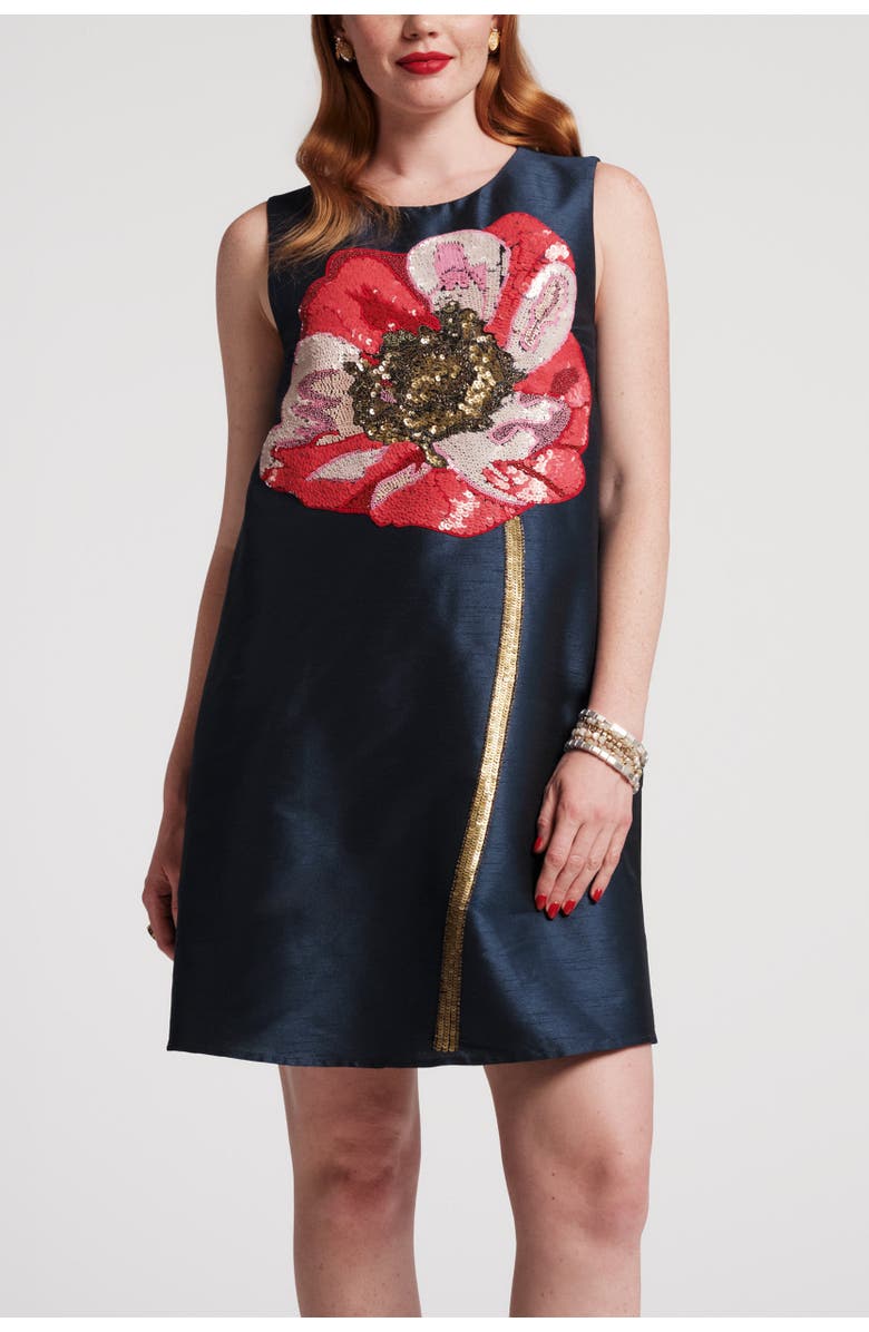 Frances Valentine Alice Shift Dress w/Sequin Flower, Main, color, Navy/Multi