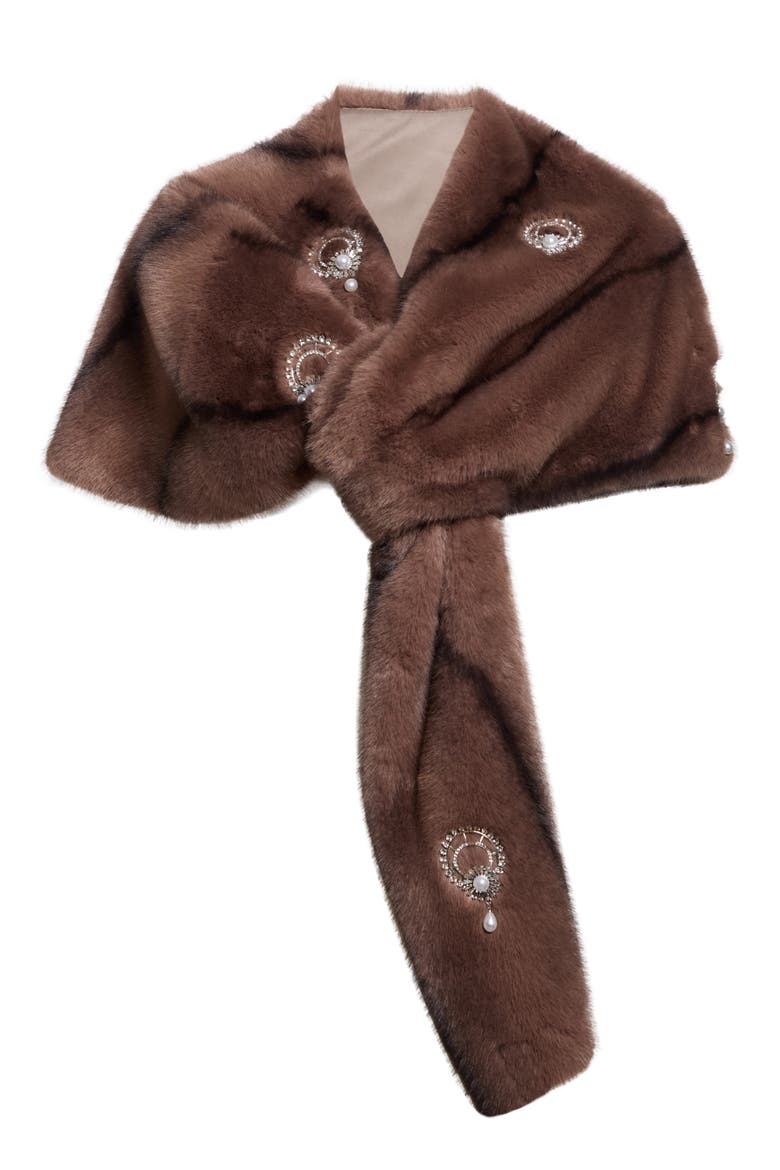 Pearl Drop Gianella Faux Fur Stole, Alternate, color, TAUPE