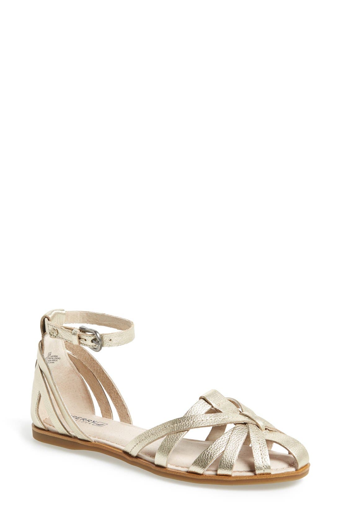 Sperry 'June' Leather Ankle Strap Sandal, Main, color, PLATINUM