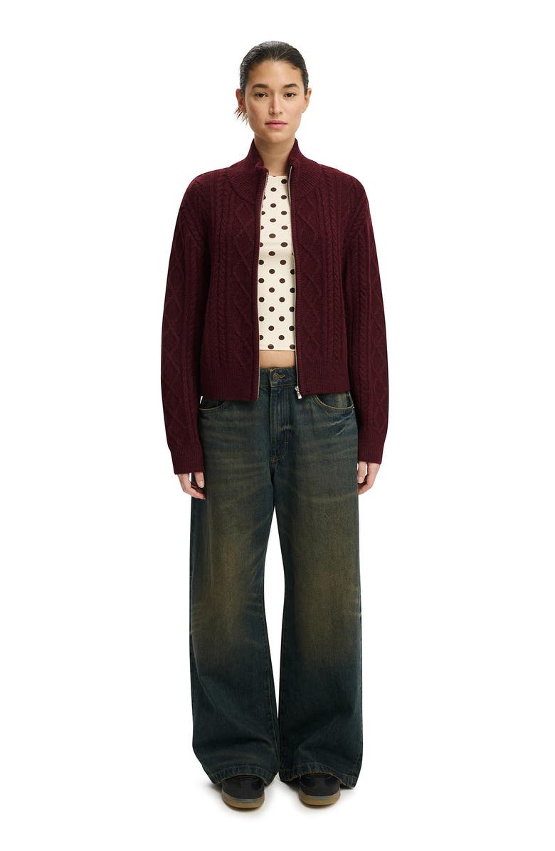 Cotton On Women's Cable Knit Bomber, Alternate, color, Cherrywood