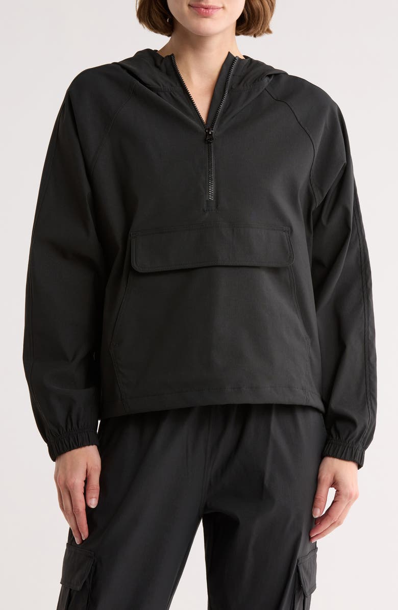 90 DEGREE BY REFLEX Wild Wood Water Resistant Hooded Anorak Jacket, Main, color, Black