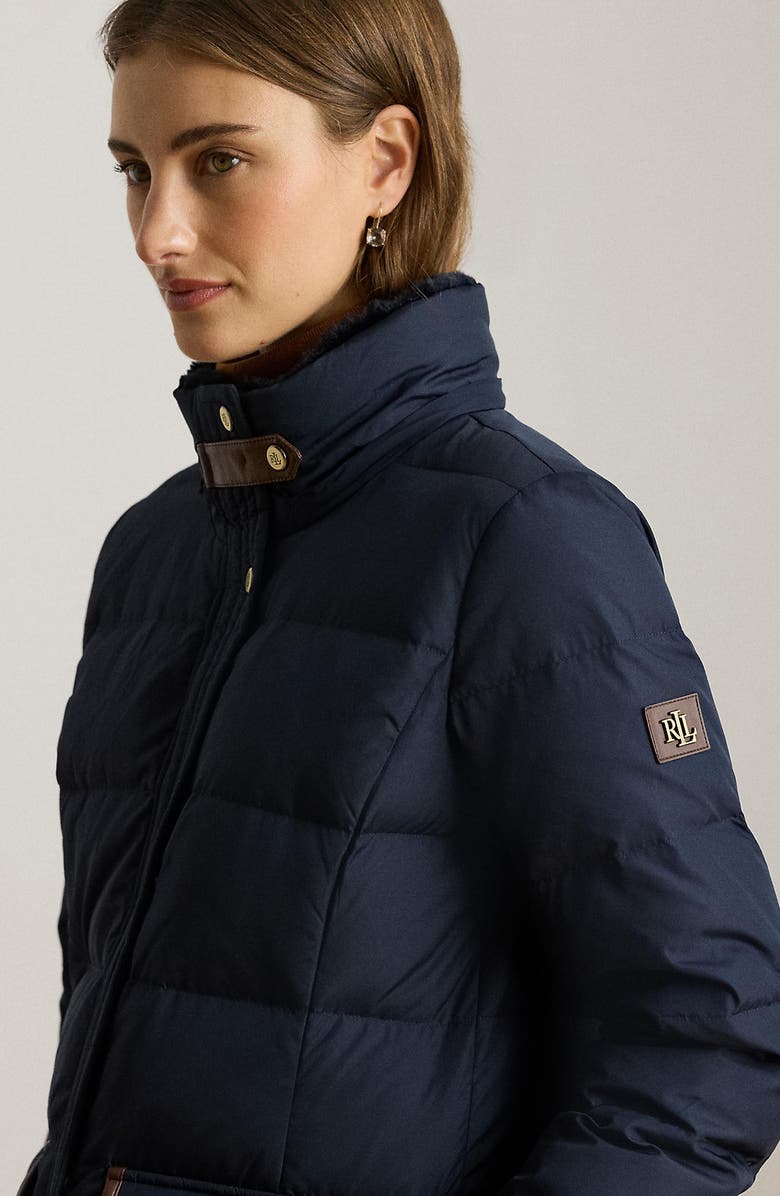 Lauren Ralph Lauren Quilted Down Longline Coat, Alternate, color, Dark Navy