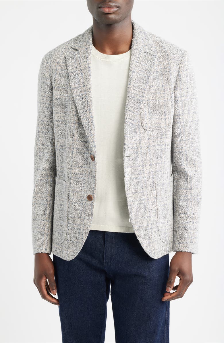 Nordstrom Henrik Trim Fit Knit Cotton Blend Tweed Sport Coat, Main, color, Beige Vaca Plaid