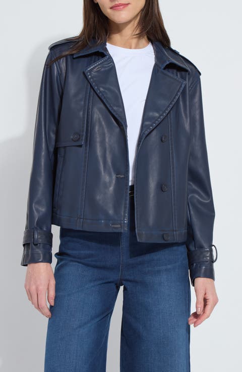 Evonne Faux Leather Crop Trench Coat