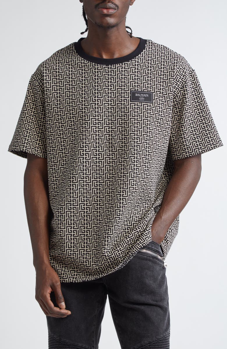 Balmain Couture Label Labyrinth Jacquard T-Shirt, Main, color,