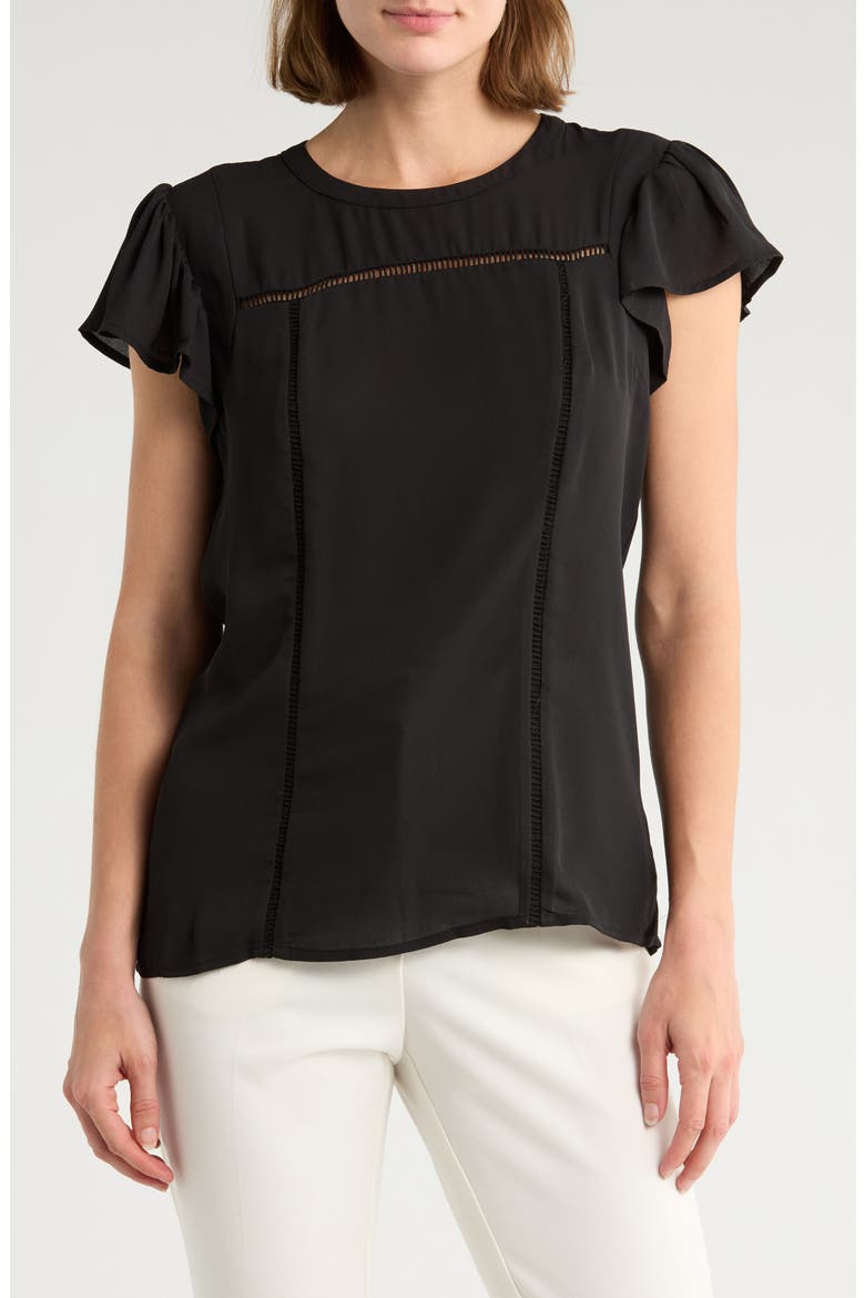 Paisley Print Fluttter Sleeve Blouse, Main, color, BLACK