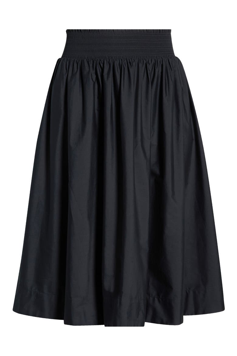 Smocked Waist Pleated Midi Skirt, Alternate, color, BLACK